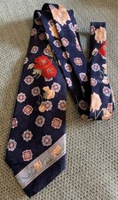 Vintage LEONARD PARIS 100% Silk Blue Statement Floral Tie. Made in Italy. 