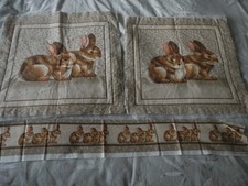Rabbit theme x 2 Fabric panels for cushions/crafting/quilting. Part quilted.