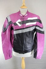 BLACK, PURPLE, WHITE & SILVER IXS LEATHER BIKER JACKET 38 INCH