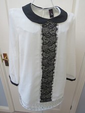 TU Gok Wan Blouse Top Size 14 Cream Lace Peter Pan Collar Demure Modest Feminine