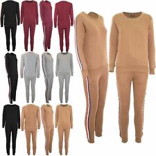 Womens Ladies Contrast Side Stripes Pockets Long Sleeve Loungewear Tracksuit Set