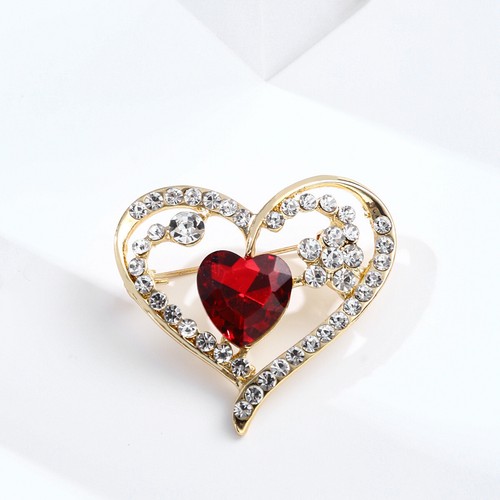 Ruby crystal heart broach - ruby,