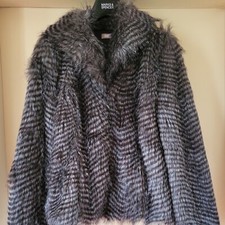 Awear Racoon Faux Fur Coat Grey mix Jacket Size Small 6 8 NWOT