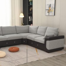 New Amara Corner Sofa Jumbo Cord Suite Set Footstool 3 2 Seater Grey