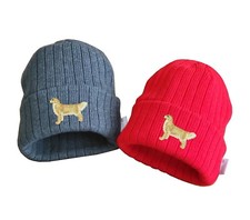 Golden retriever dog embroidered fleece beanie hat, insulated beanie