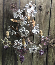 Vintage Italian Banci Murano wall sconce gilt metal glass flowers mid century