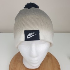 Nike Bobble Beanie Youth One Size Beige Ombre Swoosh Logo Knit Winter Hat