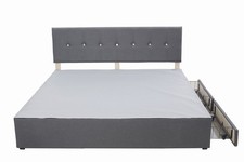 4FT 4FT6 5FT 6FT Linen Fabric Bed Frame with Crystal Headboard 2 Drawer Storage