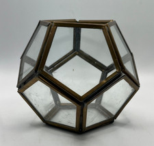 Vintage Brass Geometric Hexagonal Glass Terrarium Planter 10cm high