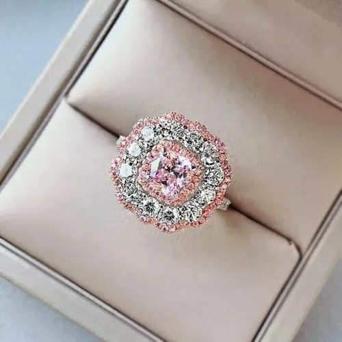 3ct cushion lab created - 3ct, pink