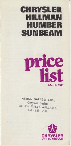 Chrysler price list 1972 march - list,