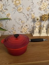 Le Creuset #20 Red Enamel Cast Iron Pot Pan w/ Phenolic Handle & Lid.       #GT