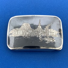 Vintage Sterling Silver SIAM NIELLOWARE Buildings Belt Buckle
