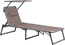 Portal Outdoor Garden Aldi Mesh Aluminum Sunbed Sun Lounger with Sun Shade Brown