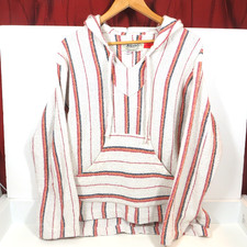 Monitaly Baja Hoodie Medium USA Made Cream Red Orange Striped Mexican Pullover