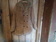 Retro Sheepskin Suede Jacket 42" classic 90s quality coat brown Delboy Y2K
