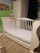 Tutti Bambino Sleigh Nursery Furniture (Cotbed, wardrobe, dresser, drawer, shelf