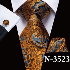 Mens Tie Classic Necktie Pocket Square Cufflinks Set Paisley Floral Wedding Gift