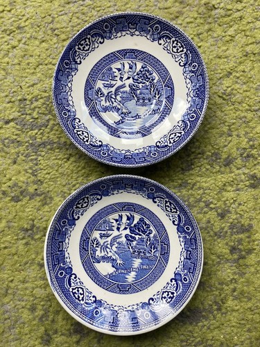 Pair old willow saucers - old,