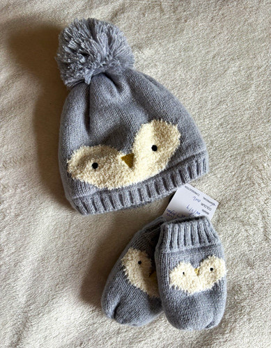Blue owl knit hat - &, mittens