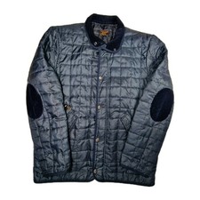 William Hunt Savile Row Quilted Jacket Blue Cord Collar Elbow Size M Made In UK