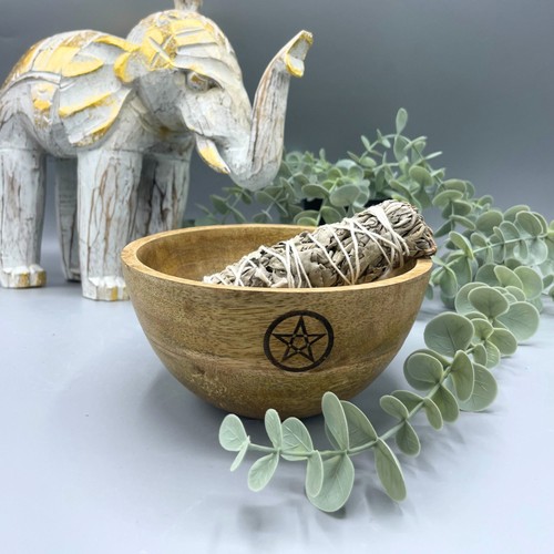 Wooden pentagram smudge - wooden, bowl