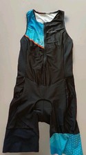 Decathlon Womens Black, Blue Cycling, Running Tri Suit , Pockets Size L