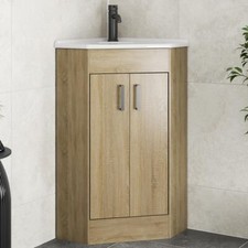 Oak Wood Corner Vanity Unit