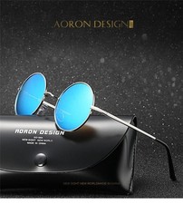 Men Gold Metal Round Polarized