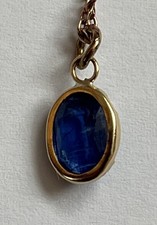 9ct Gold Natural blue Kyanite Oval Pendant 8 X 6mm Bezel Set