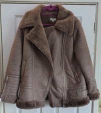 Next Faux Fur / Suede / Mink Aviator Jacket Womens Size 14