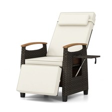 White Patio Wicker Recliner Chair Rattan Lounger Adjustable Backrest