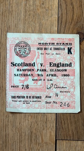Ticket 1960 scotland england - ticket,