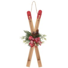 New Awesome Festive Folklore Wooden Skis with Foliage Hanging Decoration 80cm