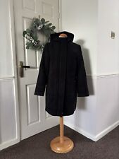 White Stuff Black Winter Coat Hooded Velvet Feel Zip Pockets Italian Fabric 8