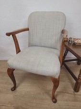 Walnut Armchair Vintage 1940s Duck Egg Blue Cabriole Legs Postage Available 