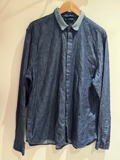 Mens The Kooples Top Size XL Blue Denim Fitted Long Sleeve Shirt Casual