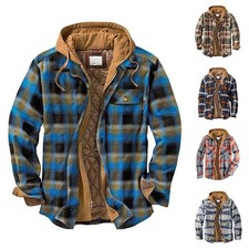 Plaid Lumberjack Jacket Work Hooded Men Shirt Flannel Sherpa New Warm Hoodie UK