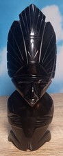 Vintage Carved Mexican Aztec Mayan Tribal Figure Black Stone Carving 20cm 