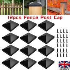 12Pcs Fence Post Cap Black Plastic Pyramid Caps 4''x4'' w/ Screws Protect Fence