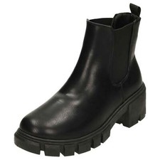Ladies Black Ankle Boots Chunky Pull On Chelsea Block Heel Gothic Elasticated