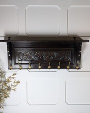 Late Victorian Carved Solid Oak Wall-Mounted Coat Rack