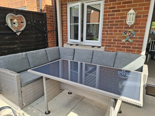 Grey rattan effect corner - grey, rattan-effect