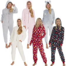 Womens 1Onesie Fleece Pyjamas Ladies Girls All In One Jumpsuit Size 6-18