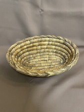 VINTAGE LARGE WOVEN COILED WICKER BASKET BOWL RATTAN BOHO MOROCCAN