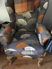 Parker Knoll Wingback Chairbreupholstered in Sandersons Dandelion Clocks Slate