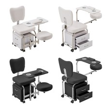 Rolling Manicure Pedicure Chair Table Set Multi-Function Salon Station Nail Tech