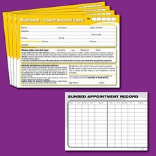 SUNBED TANNING SALON CLIENT APPOINTMENT RECORD CARDS, UNDER 18 DISCLAIMER x50