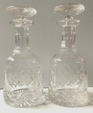 VINTAGE PAIR CRYSTAL CUT GLASS DECANTERS SHERRY & PORT ENGRAVED BARWARE BOTTLE
