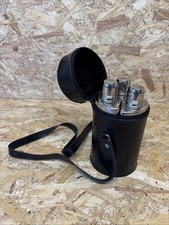 Vintage leather cased triple spirit flask Whiskey Black Shooting Hunting Sport